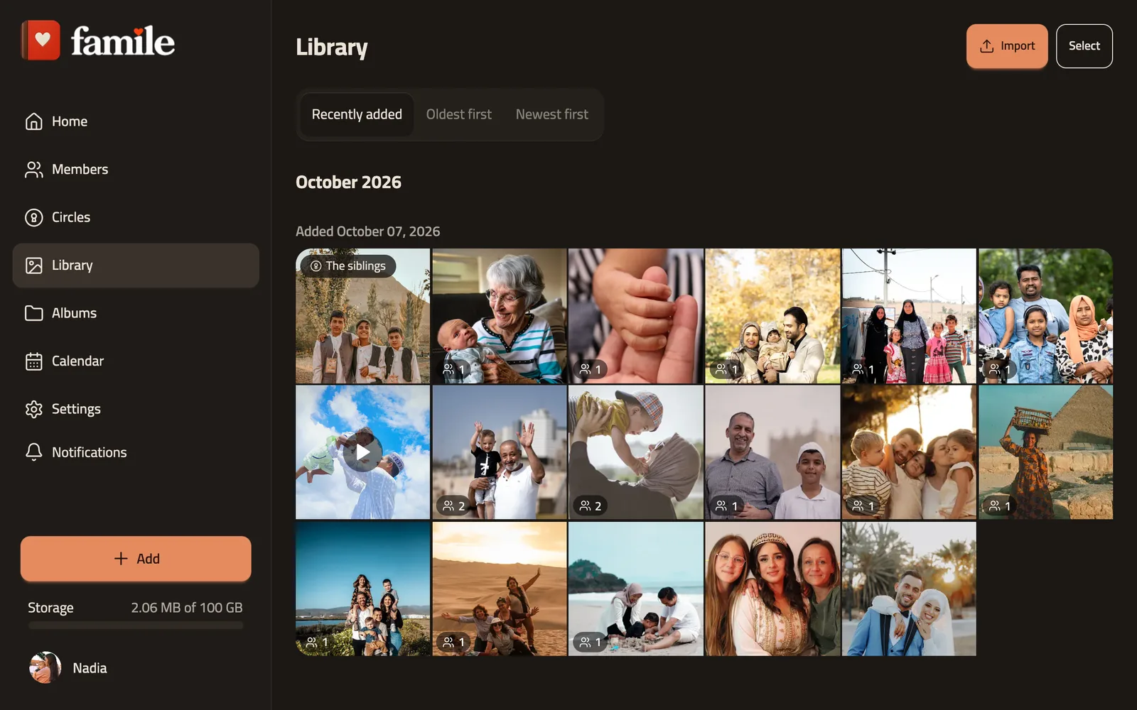 Famile on the web: the family's library, every photo and video by day